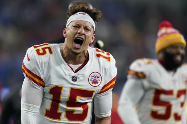 Kansas City Chiefs quarterback Patrick Mahomes celebrates after defeating the Los Angeles Chargers in an NFL football game Thursday, Dec. 16, 2021, in Inglewood, Calif. The Chiefs won 34-28. (AP Photo/Marcio Jose Sanchez)