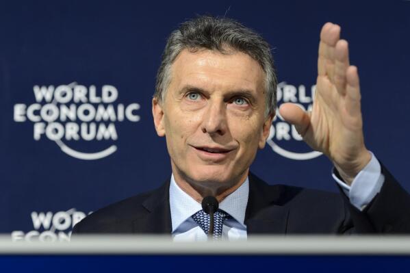 Argentina's President Mauricio Macri speaks during a press conference at the 46th Annual Meeting of the World Economic Forum, WEF, in Davos, Switzerland, Friday, Jan. 22, 2016. (Laurent Gillieron/Keystone via AP)