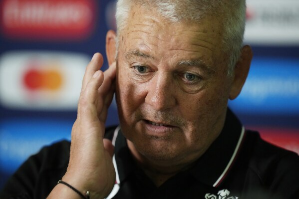 Wales head coach Warren Gatland speaks during a news conference in Toulon, France, Thursday, Oct. 12, 2023. Wales will face Argentina on Saturday, Oct. 14, 2023, in the Rugby World Cup quarterfinals. (AP Photo/Pavel Golovkin)