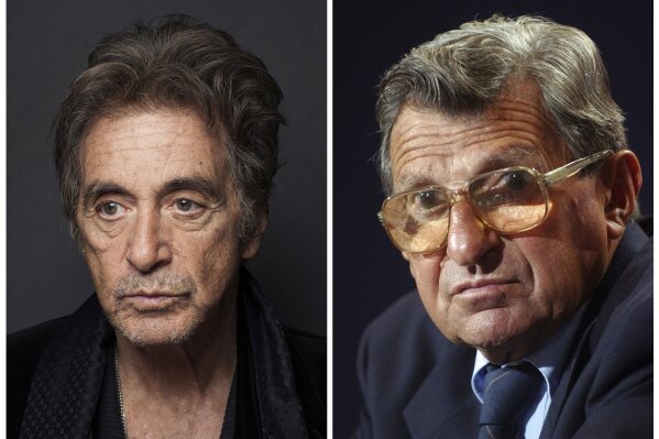 
              In this combination photo, actor Al Pacino, left, appears during a photo shoot in New York on Dec. 7, 2012  and Penn State football coach Joe Paterno pauses during a media day press conference at Beaver Stadium in State College, Pa., on Aug. 8, 2004. Pacino will star as late Penn State football coach in an upcoming HBO biopic directed by Barry Levinson. HBO says the film will focus on Paterno dealing with the fallout from the child sex abuse scandal involving his former assistant, Jerry Sandusky. (AP Photo/Victoria Will/, left, and Carolyn Kaster, File)
            