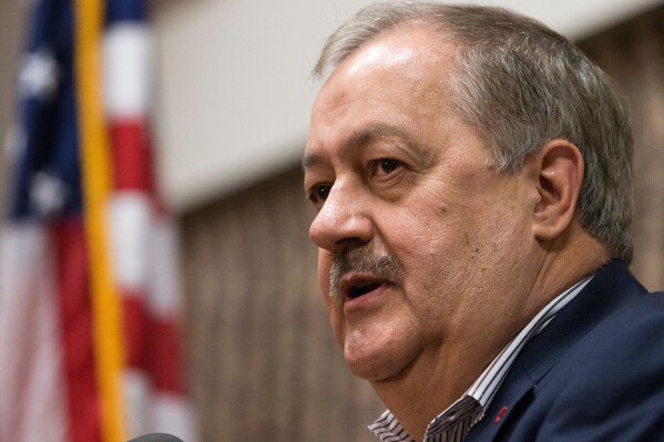 FILE - Former Massey CEO Don Blankenship speaks during a town hall to kick off his Republican U.S. Senate campaign in Logan, W.Va., Jan. 18, 2018. Blankenship is running in the May 14 primary as a Democrat for the seat being vacated by Sen. Joe Manchin. (AP Photo/Steve Helber, File)