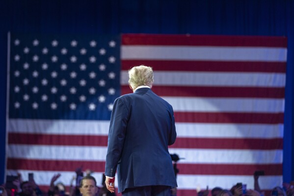 Republican presidential candidate former President Donald Trump departs after speaking during the Conservative Political Action Conference, CPAC 2024, at National Harbor, in Oxon Hill, Md., Saturday, Feb. 24, 2024. (AP Photo/Alex Brandon)