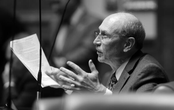 FILE - Republican Rep. Merrill Nelson speaks during a special session at the Utah State Capitol, April 18, 2018, in Salt Lake City. (AP Photo/Rick Bowmer, File)