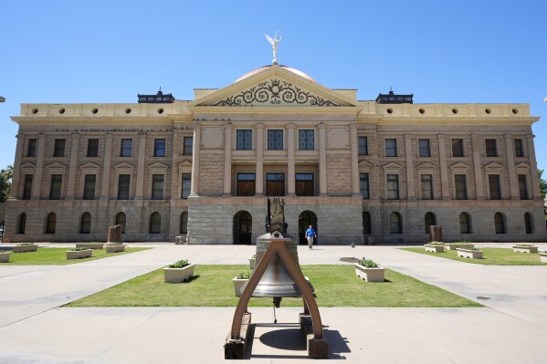 FILE - The historic Arizona Capitol building stands, April 11, 2024, in Phoenix. Democrats in the Arizona House are expected on Wednesday, April 24, to make another attempt to repeal Arizona's near-total abortion ban, which the state's highest court says can be enforced. (AP Photo/Ross D. Franklin, File)