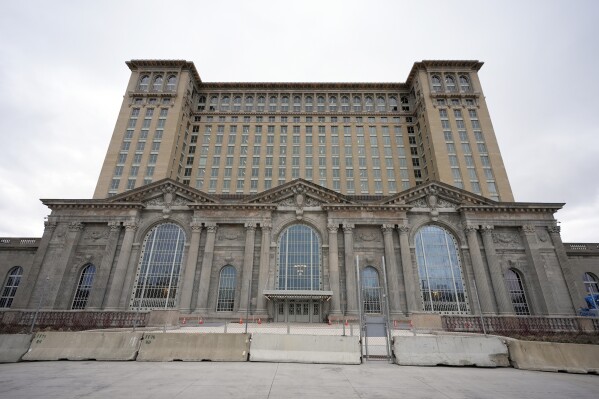 The Michigan Central Station is seen, Monday, March 18, 2024, in Detroit. Bill Ford, executive chair of Ford Motor Co., and his wife Lisa Ford are raising $10 million to help ten Detroit nonprofit organizations that serve young people start endowments. Lisa Ford said the campaign comes alongside Ford's investment in the refurbishment of the long abandoned train station. (AP Photo/Carlos Osorio)