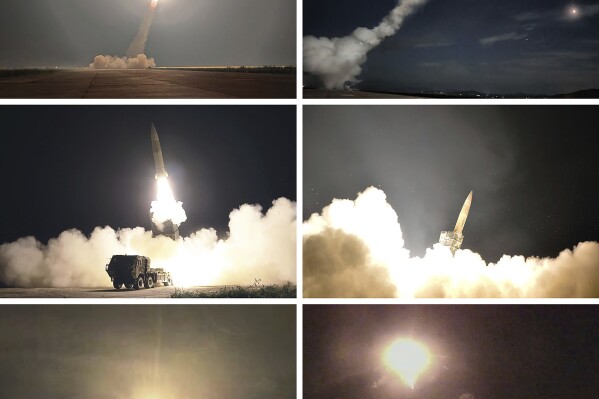 This combination of photos provided by the North Korean government shows what it says a tactical nuclear strike drill in Pyongyang, North Korea Wednesday, Aug. 30, 2023. Independent journalists were not given access to cover the event depicted in this image distributed by the North Korean government. The content of this image is as provided and cannot be independently verified. Korean language watermark on image as provided by source reads: 
