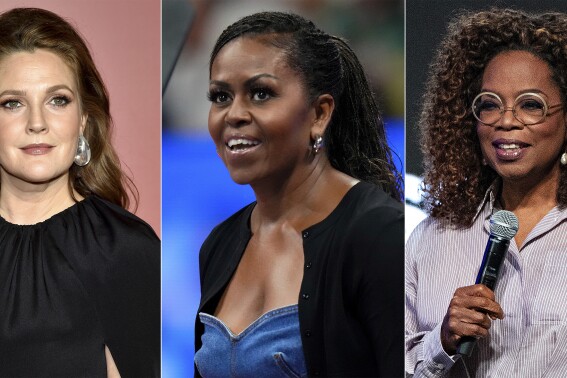 This combination of photos show actress and talk show host Drew Barrymore, from left, former first lady Michelle Obama and media mogul Oprah Winfrey, who are among a growing number of celebrities who are talking publicly about menopause and women's reproductive health. (AP Photo)