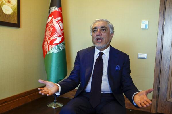 Abdullah Abdullah, head of Afghanistan's National Reconciliation Council, gestures as he talks to The Associated Press following an interview on the sidelines of a diplomatic forum in Antalya, Turkey, Friday, June 18, 2021. Abdullah expressed concerns hat the Taliban will have no interest in a political settlement with the U.S.-supported government in Kabul following the departure of U.S. and NATO forces. By Sept. 11 at the latest, around 2,300-3,500 remaining U.S. troops and roughly 7,000 allied NATO forces are scheduled to leave Afghanistan,, ending nearly 20 years of military engagement. (AP Photo/Mehmet Guzel)