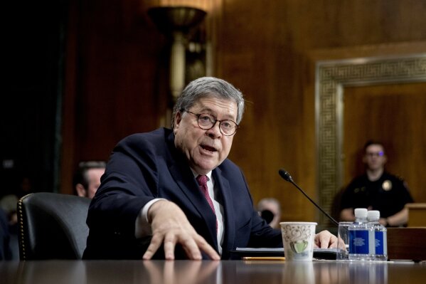 
              Attorney General William Barr testifies during a Senate Judiciary Committee hearing on Capitol Hill in Washington, Wednesday, May 1, 2019, on the Mueller report. (AP Photo/Andrew Harnik)
            