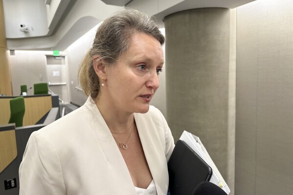 California Assemblymember Buffy Wicks, a Democrat and chair of the Assembly Appropriations Committee, speaks to reporters on Thursday, May 16, 2024, in Sacramento, California. The committee decided the fate of hundreds of bills on Thursday. (AP Photo/Adam Beam)