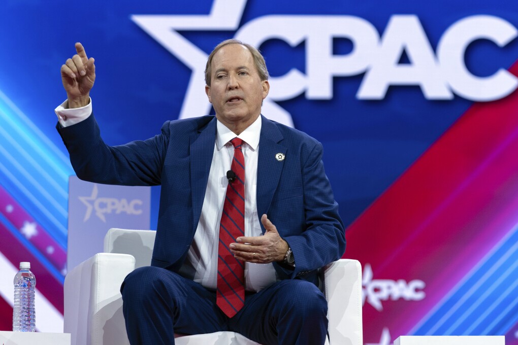 FILE - Texas Attorney General Ken Paxton speaks during the Conservative Political Action Conference, CPAC 2024, at the National Harbor in Oxon Hill, Md., Friday , Feb. 23, 2024. Paxton beat impeachment and now he wants political revenge. (APPhoto/Jose Luis Magana, File)