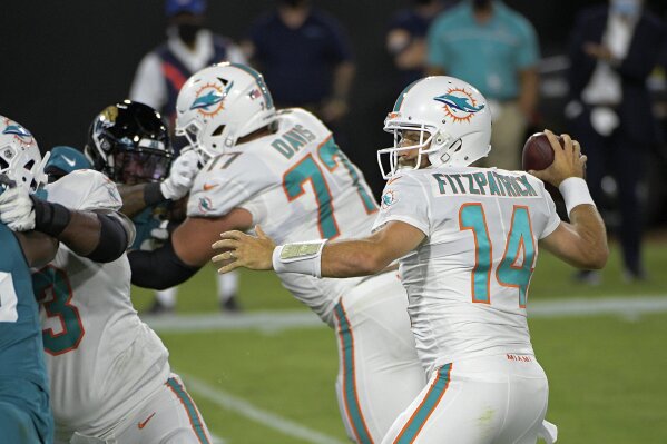 Miami Dolphins quarterback Ryan Fitzpatrick (14) runs the ball