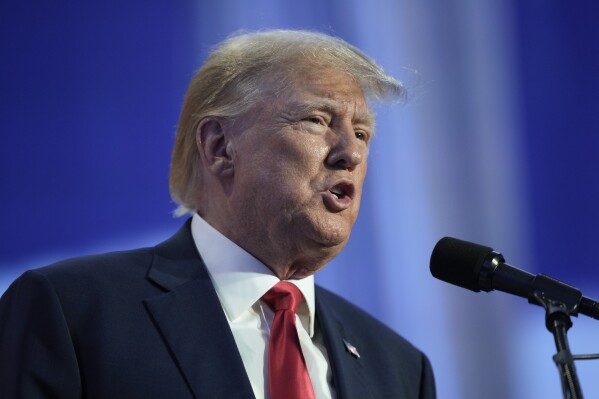 Former President Donald Trump speaks at the Moms for Liberty meeting in Philadelphia, Friday, June 30, 2023. (AP Photo/Matt Rourke)