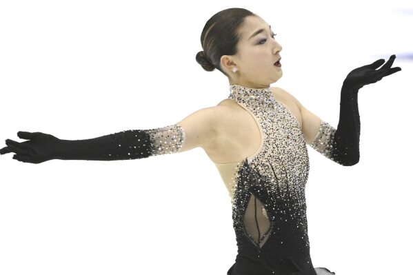 Winner Kaori Sakamoto of Japan performs during the women's free program of the ISU figure skating Grand Prix Espoo 2023 competition in Espoo, Finland, Saturday Nov. 18, 2023. (Heikki Saukkomaa/Lehtikuva via AP)