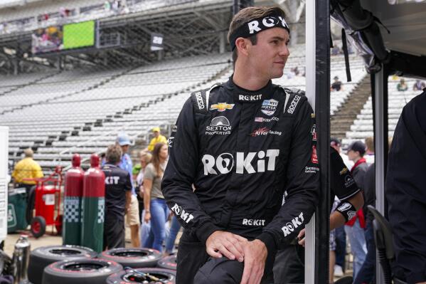 Kyle Kirkwood waits for the start of the final practice for the Indianapolis 500 auto race at Indianapolis Motor Speedway in Indianapolis, Friday, May 27, 2022. (AP Photo/Michael Conroy)