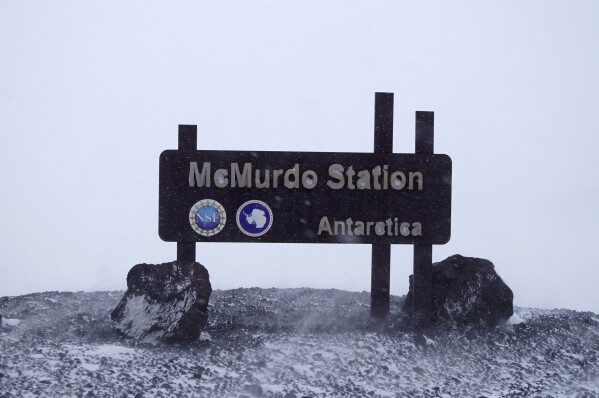 FILE - A sign is photographed at McMurdo Station on Dec. 4, 2018. From Sunday, Oct. 1, 2023, workers at the main United States base in Antarctica will no longer be able to walk into a bar and order a beer, after the federal agency which oversees the research program on the ice decided to stop serving alcohol. (National Science Foundation via AP, File)