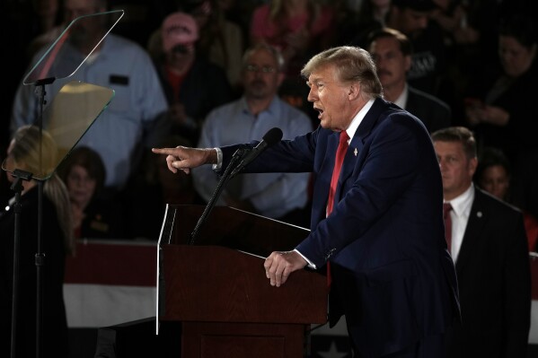 Republican presidential candidate former President Donald Trump speaks at a campaign rally on Wednesday, May 1, 2024, at the Waukesha County Expo Center in Waukesha, Wis. (AP Photo/Morry Gash)