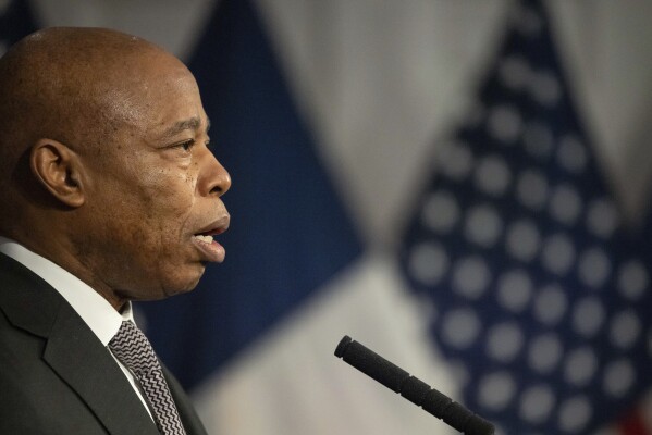 New York City Mayor Eric Adams speaks during a press conference at City Hall, Wednesday, Feb. 5, 2025, in New York. (AP Photo/Yuki Iwamura)
