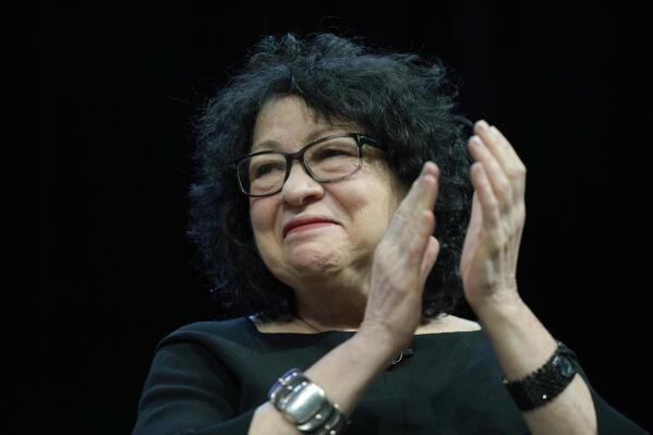 U.S. Supreme Court Associate Justice Sonia Sotomayor appears at an event Tuesday, April 5, 2022, at Washington University in St. Louis. (AP Photo/Jeff Roberson)