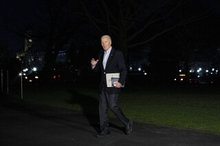 President Joe Biden arrives at the White House in Washington, Thursday, Feb. 29, 2024, after traveling to Brownsville, Texas. (AP Photo/Andrew Harnik)