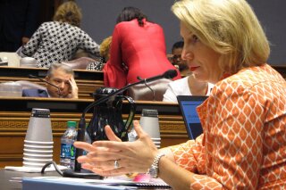 FILE - In this Aug. 13, 2019 file photo, Louisiana Health Secretary Rebekah Gee answers questions from the joint House and Senate budget committee about new contract awards for the Medicaid managed care program in Baton Rouge, La. As Louisiana broadens its efforts to combat hepatitis C in hopes of largely eliminating the deadly viral infection, the state health department announced Tuesday, Dec. 10 that 10 Walmart locations around Louisiana will offer free screenings for the infectious, liver-damaging disease. Gee said Walmart is providing leadership that will help the State meet its ambitious goals of population-level screening and hepatitis C elimination. (AP Photo/Melinda Deslatte, File)