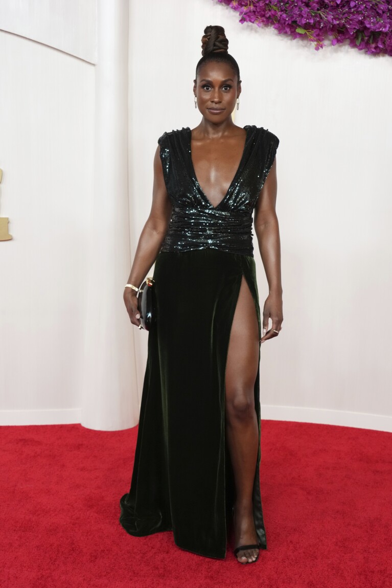 Issa Rae arrives at the Oscars on Sunday, March 10, 2024, at the Dolby Theatre in Los Angeles. (Photo by Jordan Strauss/Invision/AP)