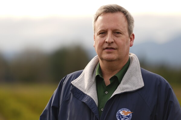 Washington State Commissioner of Public Lands Dave Upthegrove stands for a portrait at the Webster Forest Nursery Wednesday, March 26, 2025, in Olympia, Wash. (AP Photo/Lindsey Wasson)