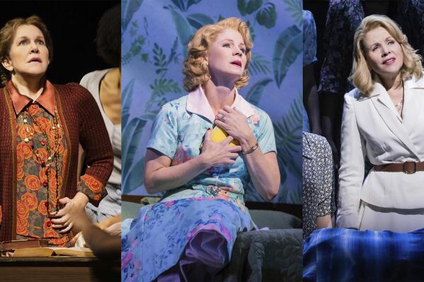 This combination of images released by The Metropolitan Opera shows mezzo-soprano Joyce DiDonato, left, soprano Kelli O’Hara, center, and soprano Renée Fleming in separate scenes during a performance of Kevin Puts' "The Hours." (Evan Zimmerman/The Metropolitan Opera via AP)