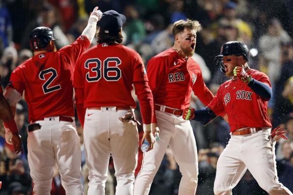 St. Petersburg, FL. USA; Boston Red Sox left fielder Alex Verdugo (99)  celebrates after he homers in the top of the third during the ALDS Game 2  agai Stock Photo - Alamy