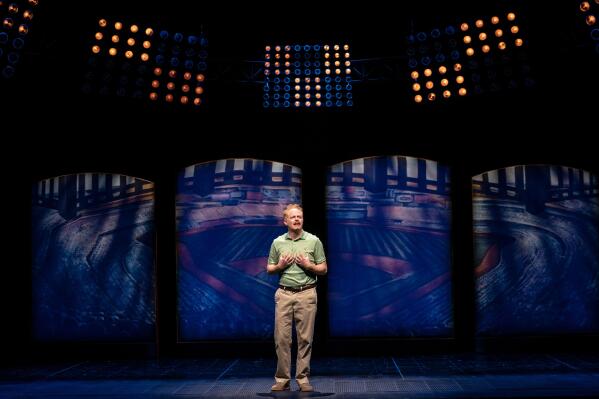 This image released by Polk & Co. shows Jesse Tyler Ferguson during a performance of the Broadway revival of the baseball-themed "Take Me Out," in New York. (Joan Marcus/Polk & Co., via AP)