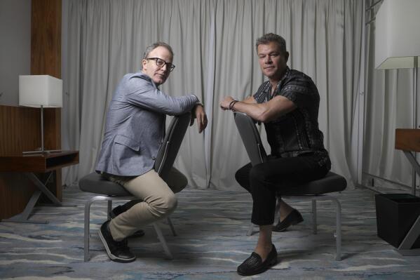 Director Tom McCarthy, left, and Matt Damon pose for portrait photographs for the film 'Stillwater', at the 74th international film festival, Cannes, southern France, Sunday, July 11, 2021. (Photo by Vianney Le Caer/Invision/AP)