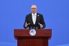 Australia's Prime Minister Anthony Albanese speaks during the China International Import Expo opening session in Shanghai, China, Sunday, Nov. 5, 2023. Albanese will hold talks in China with President Xi Jinping in the first visit to the Asian nation by a sitting prime minister since 2016. (Lukas Coch/AAP Image via AP)