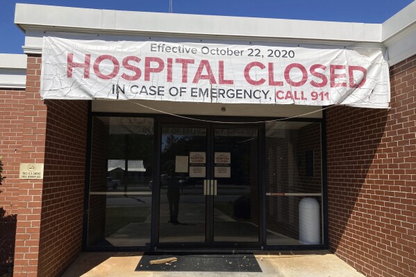 FILE - Southwest Georgia Regional Medical Center in Cuthbert, Ga., shown here on Friday, Oct. 7, 2022, closed in 2020. The Georgia state Senate passed a bill on March 14, 2024, that would let the hospital reopen without a state permit, called a certificate of need. (AP Photo/Jeff Amy, File)