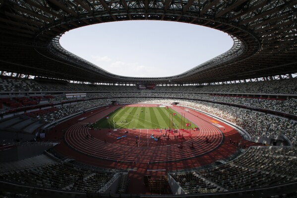 FILE - A general view of National Stadium during an athletics test event for the Tokyo 2020 Olympics Games in Tokyo, on May 9, 2021. Track and field is set to become the first sport to introduce prize money at the Olympics, with World Athletics saying Wednesday, April 10, 2024, it would pay $50,000 to gold medalists in Paris. The modern Olympics originated as an amateur sports event and the IOC does not award prize money, though many medalists receive payments from their countries' governments, national sports bodies or from sponsors. The United States Olympic and Paralympic Committee awarded $37,500 for gold medalists at the last Summer Games in Tokyo in 2021. (AP Photo/Shuji Kajiyama, File)