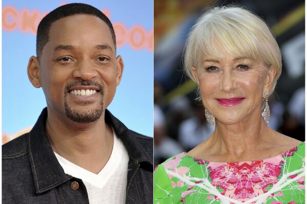This combination photo shows Will Smith at the Nickelodeon Kids' Choice Awards in Los Angeles on March 23, 2019, left, and Helen Mirren at a special screening of "Fast & Furious: Hobbs & Shaw," in London on July 23, 2019. Smith and Mirren will read a bedtime story during a one-night fundraising event to help fight global homelessness. They will each tell their story from different locations during the World’s Big Sleep Out on Dec. 7. The campaign will encourage people in 50 cities globally to sleep outside for a night in hopes of raising $50 million for the charity. (AP Photo)