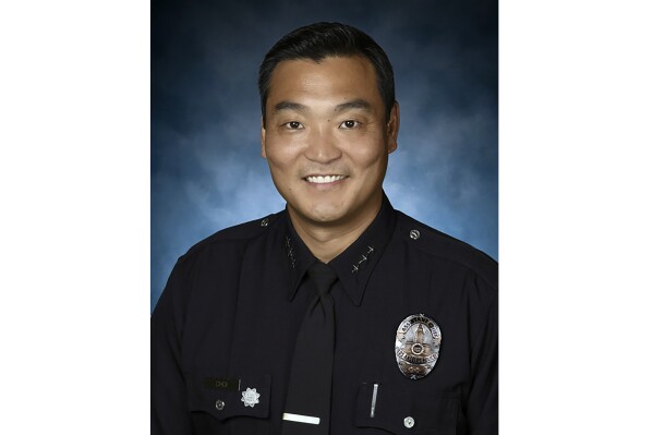 This undated photo provided by the Los Angeles Police Department shows Assistant Chief Dominic H. Choi. Choi was named interim chief of the Los Angeles Police Department on Wednesday, Feb. 7, 2024. Choi was unanimously appointed by the civilian Board of Police Commissioners, the mayor's office announced in a news release.(Los Angeles Police Department via AP)