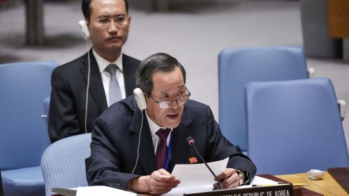 North Korean Ambassador to the United Nations Kim Song addresses a Security Council meeting on Non-proliferation/North Korea, Thursday, July 13, 2023 at United Nations headquarters. (AP Photo/Mary Altaffer)