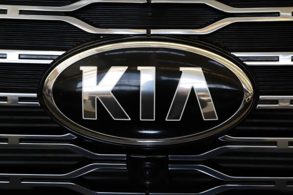 FILE - This is the front grill of a 2020 KIA Telluride on display at the 2020 Pittsburgh International Auto Show, Feb.13, 2020 in Pittsburgh. Kia is recalling more than 427,000 of its Telluride SUVs due to a defect that may cause the cars to roll away while they’re parked. According to documents published by the National Highway Traffic Safety Administration, the intermediate shaft and right front driveshaft of certain 2020-2024 Tellurides may not be fully engaged. (AP Photo/Gene J. Puskar. file)