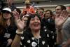 Opponents of the new Constitution cheer as they listen to the partial results of a plebiscite on whether the new Constitution will replace the current Magna Carta imposed by a military dictatorship 41 years ago, in Santiago, Chile, Sunday, Sept. 4, 2022. (AP Photo/Matias Basualdo)