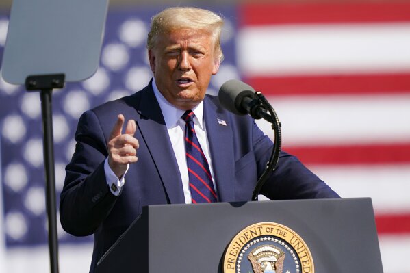 President Donald Trump speaks during a campaign rally at Mariotti Building Products, Thursday, Aug. 20, 2020, in Old Forge, Pa. (AP Photo/John Minchillo)