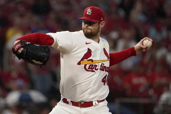 St. Louis Cardinals starting pitcher Jordan Montgomery throws during the first inning of a baseball game against the Chicago Cubs Friday, Sept. 2, 2022, in St. Louis. (AP Photo/Jeff Roberson)