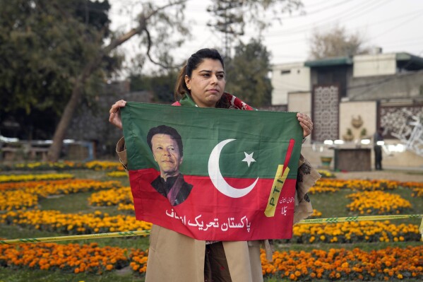 Supporter of former prime minister Imran Khan and political party Pakistan Tehreek-e-Insaf (PTI) attend during an election campaign rally in Lahore, Pakistan, Sunday, Jan. 28, 2024. (AP Photo/K.M. Chaudary)