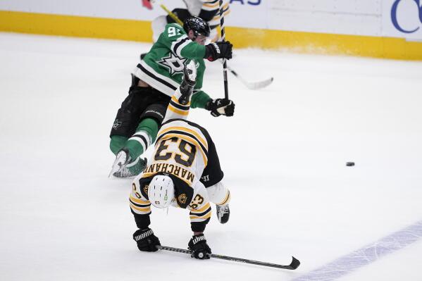 In this Saturday, May 4, 2019, photo, Boston Bruins defenseman Charlie  McAvoy skates during Game 5 of the team's NHL hockey second-round playoff  series against the Columbus Blue Jackets in Boston. According