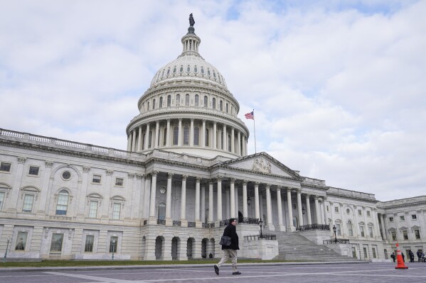 FILE - The U.S Capitol is seen on Jan. 8, 2024, in Washington. The chairmen of the top tax policy committees in Congress announced a bipartisan agreement Tuesday, Jan. 16, 2024, to enhance the child tax credit and revive a variety of tax breaks for businesses, a combination designed to attract support from lawmakers of both political parties. (AP Photo/Mariam Zuhaib, File)