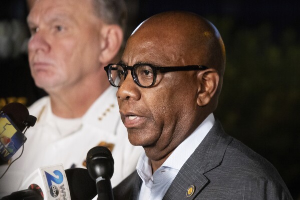 Morgan State University President David Wilson speaks at a news conference after a shooting on campus, Wednesday, Oct. 4, 2023, in Baltimore.  (AP Photo/Julia Nikhinson)
