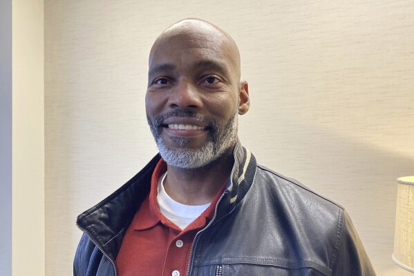 FILE - Lamar Johnson, pictured at a law office in Clayton, Mo., Feb. 17, 2023, is now free after spending nearly 28 years in prison for the death of a St. Louis man. Johnson filed a lawsuit on Wednesday, Jan. 17, 2024, alleging that St. Louis police officers “detained, arrested, and framed him for a murder he did not commit.” (AP Photo/Jim Salter, File)