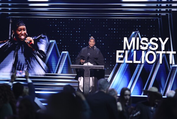 Queen Latifah speaks during the Rock & Roll Hall of Fame Induction Ceremony on Friday, Nov. 3, 2023, at Barclays Center in New York. (Photo by Andy Kropa/Invision/AP)