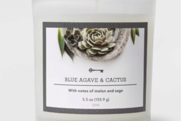 This photo provided by U.S. Consumer Product Safety Commission shows Threshold Glass Jar Candles. According to a Thursday, Aug. 10, 2023 notice from federal regulators, Target is recalling 2.2. million candles due to laceration and burn hazards. The recall impacts Threshold-branded glass jar candles sold in multiple sizes and various scents — including frosted vanilla cupcake, rose petal & lotus and pumpkin spice, among others. (U.S. Consumer Product Safety Commission via AP)