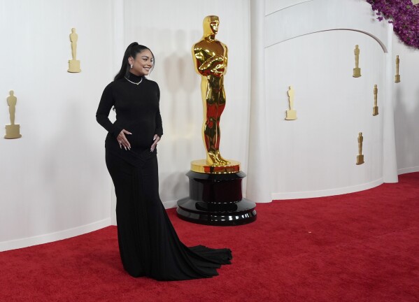 Vanessa Hudgens arrives at the Oscars on Sunday, March 10, 2024, at the Dolby Theatre in Los Angeles. (AP Photo/Ashley Landis)