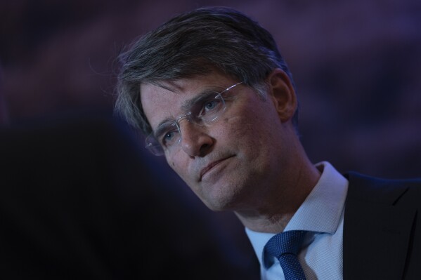 Erik Akerboom, director-general of the Dutch General Intelligence and Security Service, AIVD, speaks during a press conference in Zoetermeer, Netherlands, Tuesday, April 23, 2024. (AP Photo/Peter Dejong)